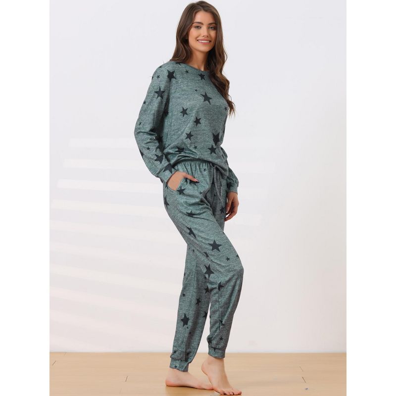 cheibear Women's Kint Long Sleeve Sleepshirt with Long Pants Printed Pattern 2 Pieces Pajama Sets, 2 of 6