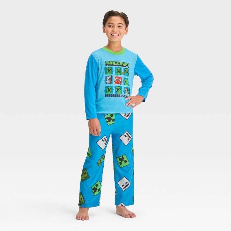 Boys' Minecraft 2pc Long Sleeve Pajama Set - Blue, 1 of 4