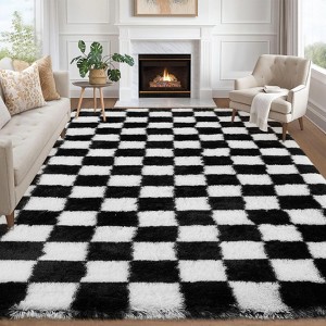 Modern Checkered Fluffy Rug Large Plush Rugs for Bedroom - 1 of 4