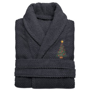 Linum Home Textiles 100% Turkish Cotton Herringbone Weave Embroidered Bathrobe - X'Mas Tree - 1 of 3