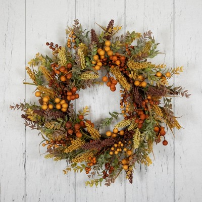 24" Grapewood Artificial Fall Wreath with Mixed Foliage and Berries
