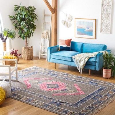 Handwoven Brown and Pink Wool Geometric Area Rug, 5' x 8'