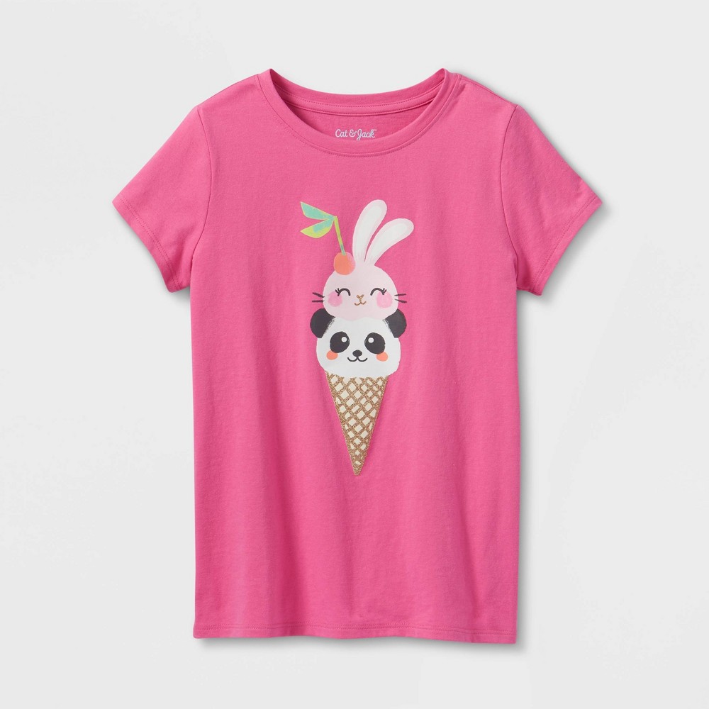 Girls' 'Panda Bunny Ice Cream Cone' Short Sleeve Graphic T-Shirt - Cat & Jack Bright Pink L