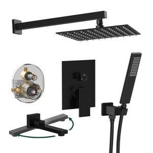 Matte Black Shower System, 12 Inch Rain Shower Head with Handheld Shower Spray, Wall Mount Shower Faucet Set, Pressure Balance Shower Valve Included - 1 of 4