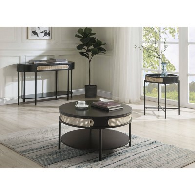 32" Colson Round Black Metal and Rattan Coffee Table
