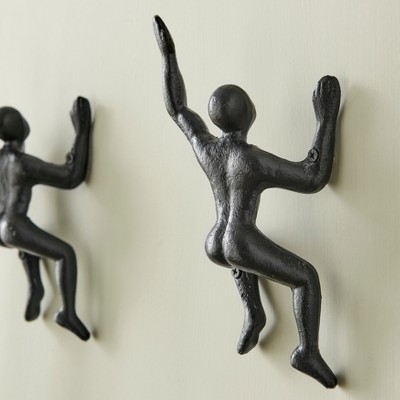 Black Cast Iron Wall Climber Figurine Hooks for Kids