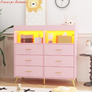 Dresser for Bedroom w/Charging Station, Large Capacity Storage Cabinet Chests w/ 6 Drawer & 2 Open Storage Shelves - 1 of 4