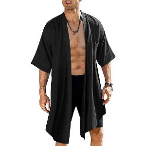 COOFANDY Men's Ruffle Shawl Collar Lightweight Cardigan Long Jackets Open Front Drape Cape Coat - 1 of 4