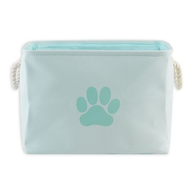 Aqua Polyester Collapsible Pet Toy Storage Bin with Rope Handles