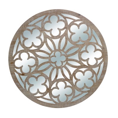 VIP Wood 29 in. Brown Quatrefoil Mirror