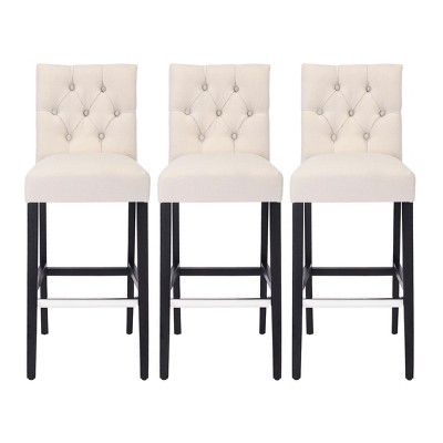 WestinTrends Hayes 29" Linen Fabric Tufted Bar Stool (Set of 3)