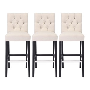 WestinTrends Hayes 29" Linen Fabric Tufted Bar Stool (Set of 3) - 1 of 4