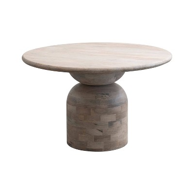Round Whitewashed Mango Wood Pedestal Dining Table