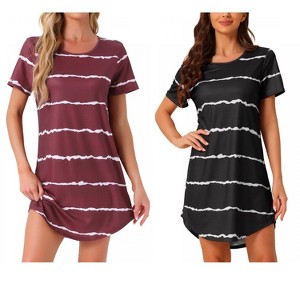 INSPIRE CHIC Women's 2 Pcs Round-Neck Curved-Hem Short-Sleeve Nightshirt Sleep Gown - 1 of 4