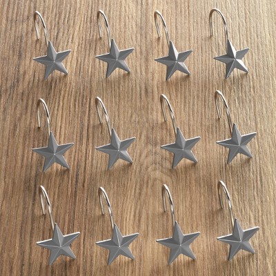 Lakeside Gray Farmhouse Star Shower Curtain Hanging Hooks - Set of 12