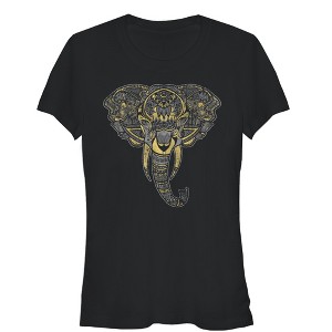 Juniors Womens Lost Gods Henna Elephant Face T-Shirt - 1 of 3