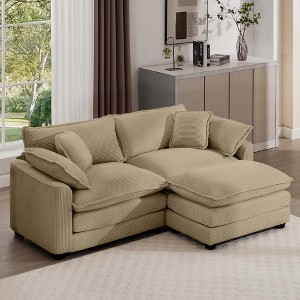 2-Seater Corduroy Mid-Century Modern L-Shaped Sofa with Footrest and Cloud-Like Comfort for Living Room - 1 of 4