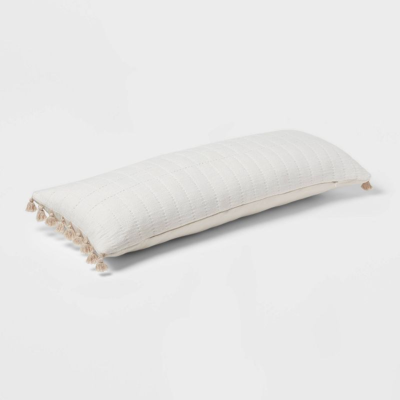 Oversized Oblong Pick Stitch Plaid Tassel Decorative Throw Pillow - Threshold™, 3 of 5