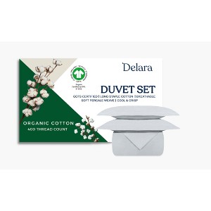 Delara GOTS Certified 100% Organic Cotton Percale Duvet Cover with Sham, Ultra Soft, Smooth & Breathable - 1 of 4