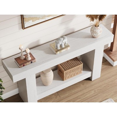 Long Console Table, 2-Tier Rectangular Sofa Table Behind The Couch, Farmhouse Entryway Accent Table, Sofa Table Behind Couch