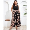 Coolmee Women's Plus Size V Neck Sleeveless Tie-Up Wide Leg Jumpsuit, Fashionable Summer Outfit - 2 of 4