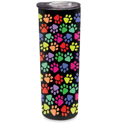 Elanze Designs Multicolored Pawprints Blue Red 20 ounce Stainless Steel Travel Tumbler