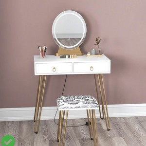 White Makeup Vanity w/ Stool - Adjustable Lighted Vanity Table w/ 3 Brightness Modes 2 Drawers - 1 of 4