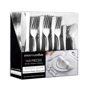160 Pack Silver Plastic Cutlery Disposable Silverware - 80 Forks, 40 Knives, 40 Spoons - For Catering, Parties, Dinners, Weddings, and Everyday Use - 1 of 4