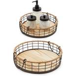 Juvale 2 Pack Round Wooden Wire Basket Trays with Handles, Farmhouse Decor (2 Sizes)