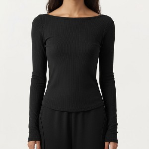 Anna-Kaci Active Women's Long Sleeve Rib Knit Top with Boat Neckline and Slim Fit Silhouette - 1 of 4