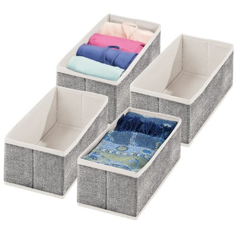 mDesign Fabric Bedroom Dresser Drawer/Closet Organizer Bins, 4 Pack,  Black/Cream