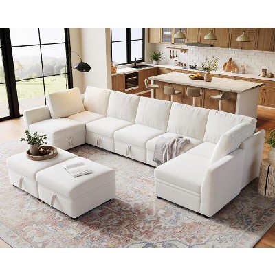 Oversized U-Shaped Sectional Sofa with Storage & Convertible Chaise, Removable Chenille Cover for Living Room or Office