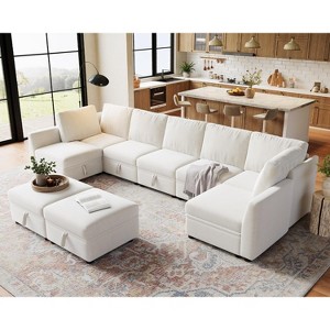 Oversized U-Shaped Sectional Sofa with Storage & Convertible Chaise, Removable Chenille Cover for Living Room or Office - 1 of 4