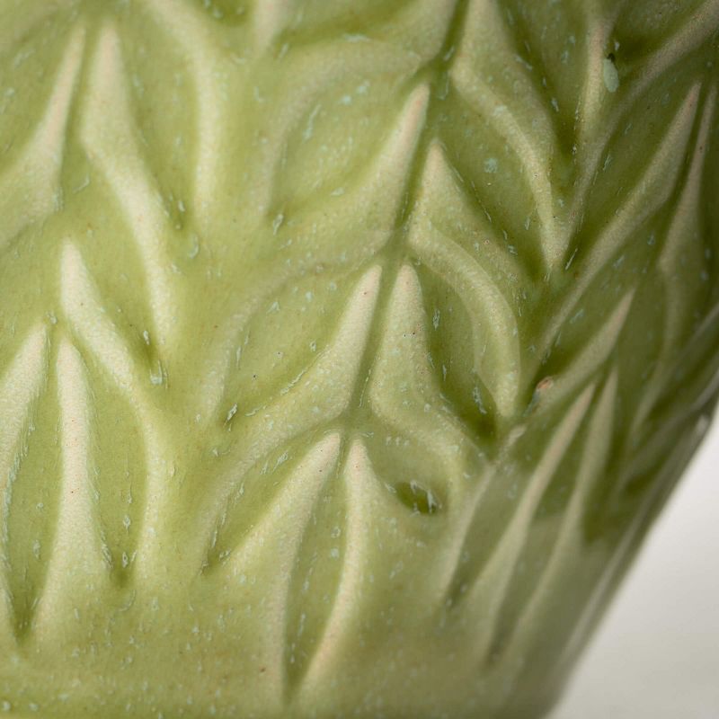 Sullivans 11" Embossed Leaf Green Vase, Ceramic, 2 of 4