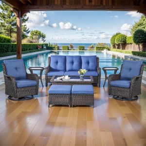 Belord 8PCS Wicker Patio Furniture Set, Outdoor Conversation Set with 2 Swivel Rocker Chairs, 1 Patio Couch, 1 Coffee Table, 2 Ottomans, 2 Side Table - 1 of 4