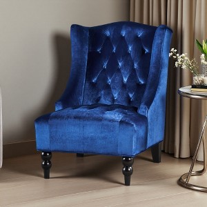 Upholstered Wingback Chair with Turned Birch Legs and Button-Tufted Design - 1 of 4