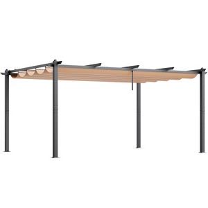 VEVOR 12'x16' Outdoor Retractable Pergola with Canopy, Aluminum Pergola with Retractable Canopy, Modern Pergola with Sun Shade Canopy, Beige - 1 of 4
