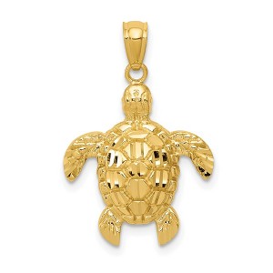 Black Bow Jewelry 14k Yellow or White Gold Diamond-Cut Sea Turtle Pendant, 17 x 24mm - 1 of 4