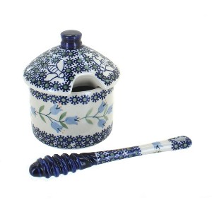 Blue Rose Polish Pottery P057 Manufaktura Honey Pot & Dipper - 1 of 2