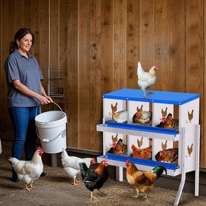 6 Panel Galvanized Steel Nesting Box with stand for Chicken Coop, Removable Drop Tray and Ventilation, for Hens, Ducks, Rustproof Design Blue - 1 of 4