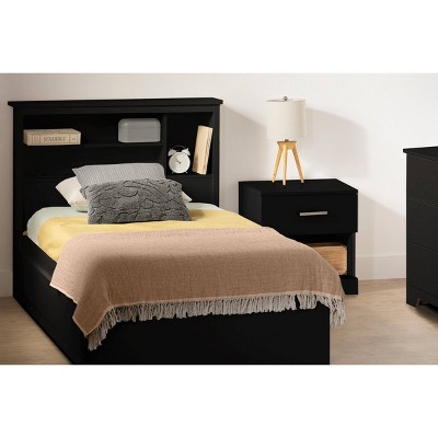 Black Twin Wood Storage Bed with Bookcase Headboard and Drawers