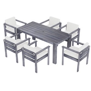 TiramisuBest 7-Piece Patio Dining Set for 6 - 70.8" Rectangle Table, Removable Cushions, Gray+Beige Fabric for Backyard/Garden/Poolside - 1 of 4