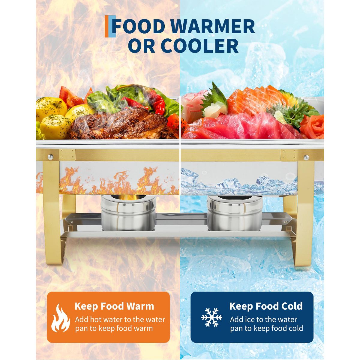 Chafing Dishes for Buffet Set, 8QT Buffet Servers and Warmers Set with Lid & Foldable Frame, Rectangular Stainless Steel Chafer Food Warmer - thumbnail 2