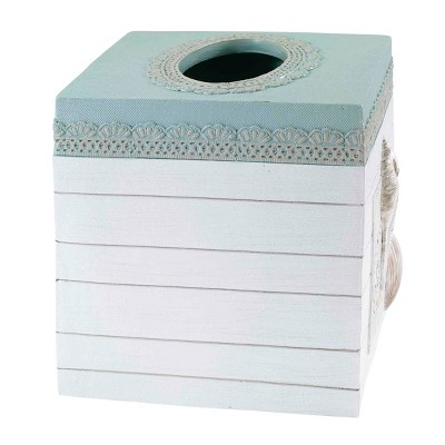 Farmhouse Shell Off-White and Blue Resin Tissue Cover