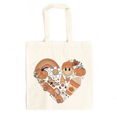 City Creek Prints Fall Collage Heart Canvas Tote Bag - 15x16 - Natural