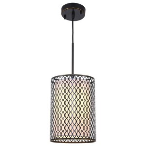 Woodbridge Lighting Spencer 1-Light Metal and Fabric Mini-Pendant in Bronze - 1 of 2