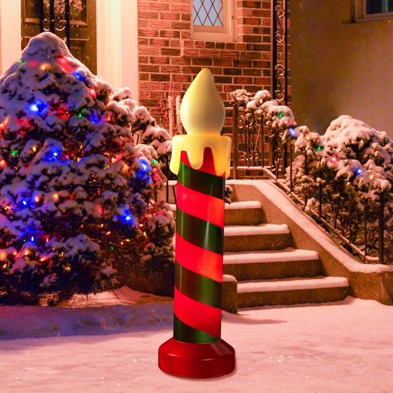 Northlight 20" Lighted Green and Red Striped Blow Mold Candle Outdoor Christmas Decoration, 2 of 7