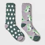 Women's Dinosaur 2pk Cozy Crew Socks - Gray/Green 4-10