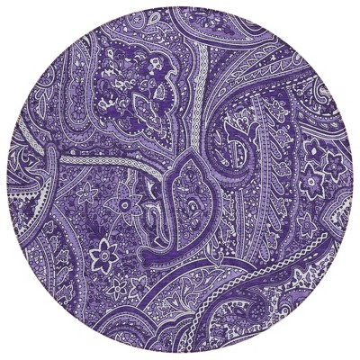 Purple Lavender And Silver Paisley Washable Indoor Outdoor Area Rug