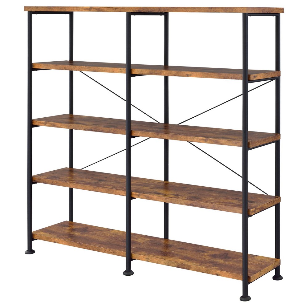 Photos - Wall Shelf 63" Analiese Double Bookcase with 4 Fixed Shelves, Industrial Design - Coa